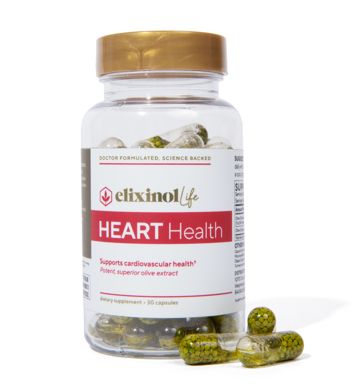 Container with 30 Capsules of Elixinol Life's Heart Health Dietary Supplement